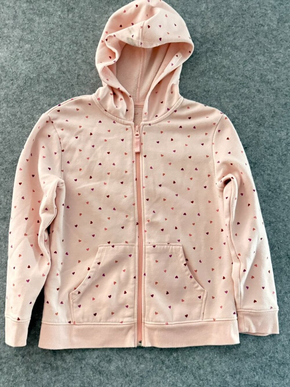 Cat & Jack Girls Pink Heart Print Full Zip Hoodie Jacket Size L 10/12 Cute Holid
